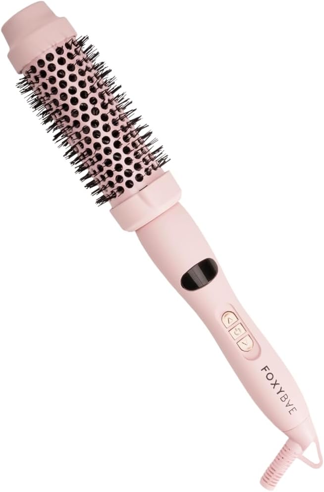 FoxyBae Hot Round Brush Hottie Hot Ceramic Hairbrush 1.5" - Curler & Straightener - Multi-Styler - Fight Frizz & Add Volume (Blush)