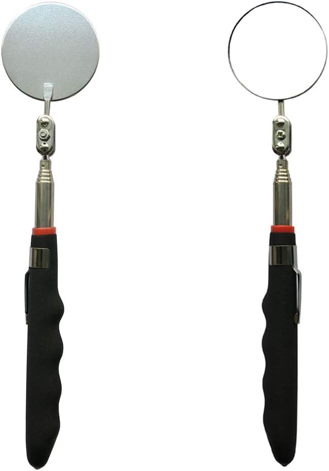 Telescopic Inspection 360 ° Mirror Kit with Light - Rectangular & Round extendable Mirrors ，Inspection Light- 34" Extended - 2 Pack