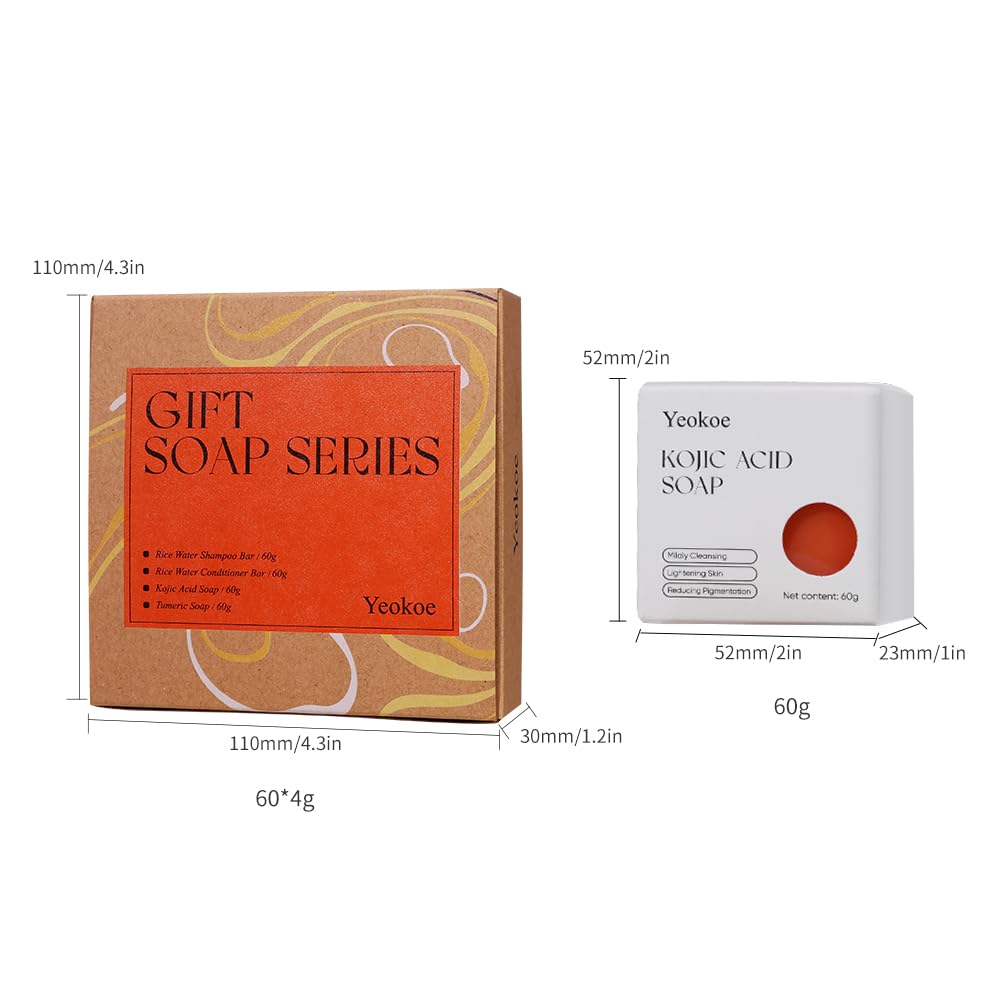 Turmeric Soap Bar and Rice Water Shampoo Conditioner Bar Set,Kojic acid for Body,Face and Hair,Deep Cleansing,Travel Toiletries,Spa Gifts For Women