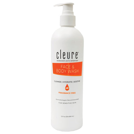 Cleure Face and Body Cleanser - Hypoallergenic, Fragrance-Free Body Wash for Sensitive Skin & Eczema - Paraben & Sulfate Free, PH Balanced Body Soap (12 oz, Pack of 1)