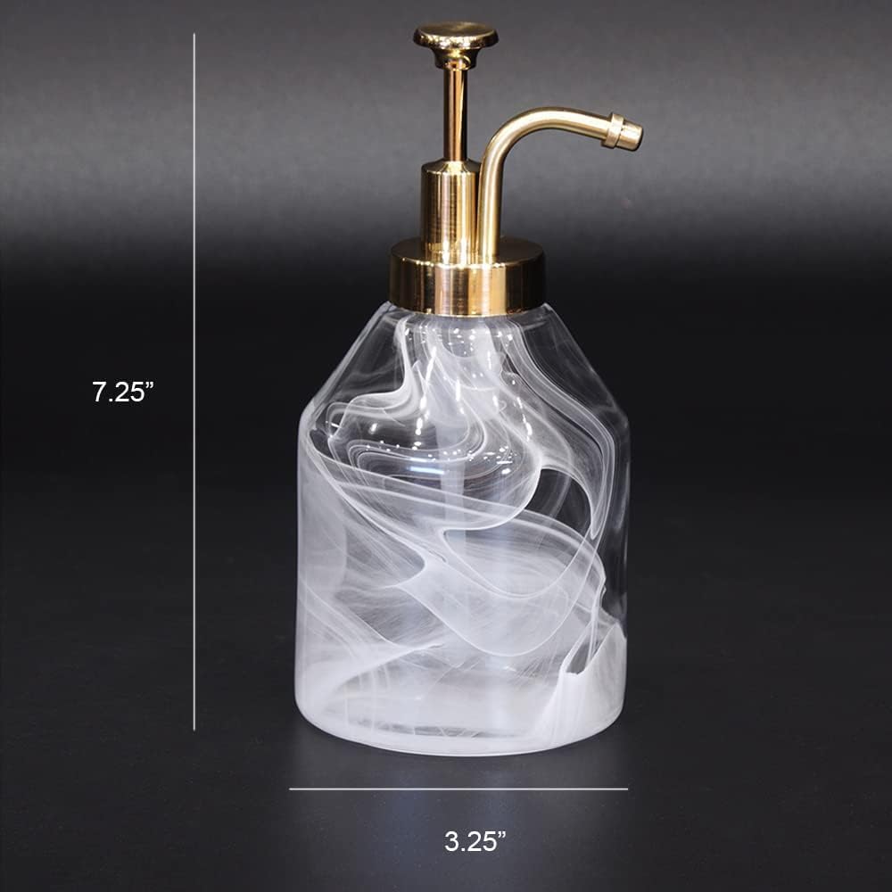 Bathroom Glass Soap Dispenser Set, 2 Pack 375ml/12.7 Oz Unique 3D Cloud Pattern Thick Glass Soap Bottle with Gold Pump for Bathroom Counter, Kitchen Dish Soap Dispenser (White)