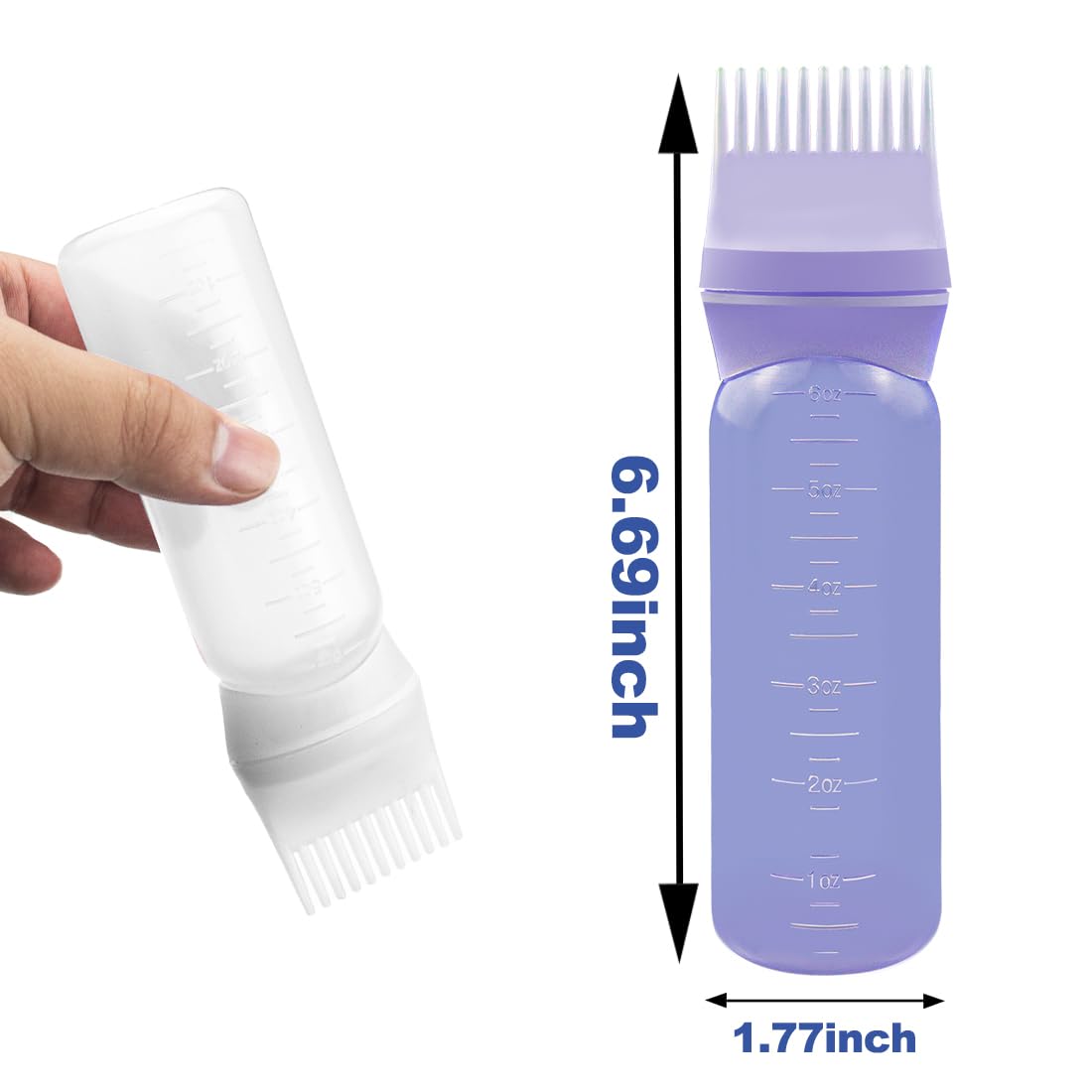 ELANE 4 Pcs Root Comb Applicator Bottle, 6oz, Hair Oil Applicator Bottle for Hair, Salon, Travel, Camping (White+Purple)