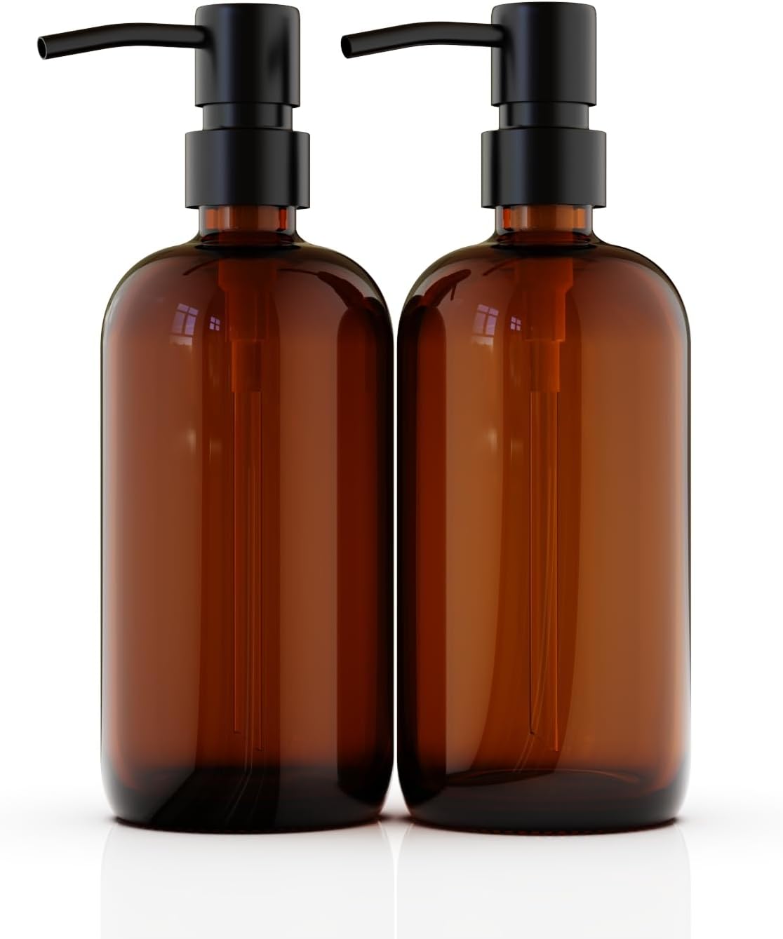 16oz Empty Stainless Steel Pump Bottles Dispenser 2 Pack Amber Refillable Pump Bottle for Shampoo, Liquid Soap, Massage Oil