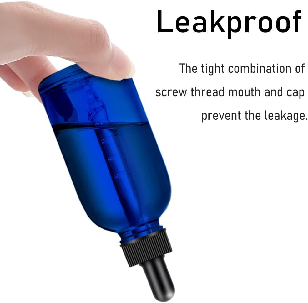 Bumobum 6 pack, 4oz Glass Dropper Bottle, Blue Glass Eye Dropper Bottle for Essential Oils with Funnel, Labels & Pipette (Unbreakable Plastic Measurements)