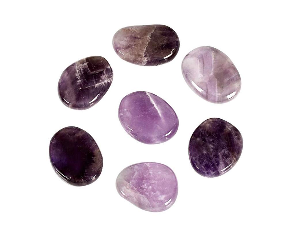 7 Pieces Natural Amethyst Healing Crystal Massage Stones Set for Professional or Home Spa, Smooth and Natural Massage Stones (Amethyst)