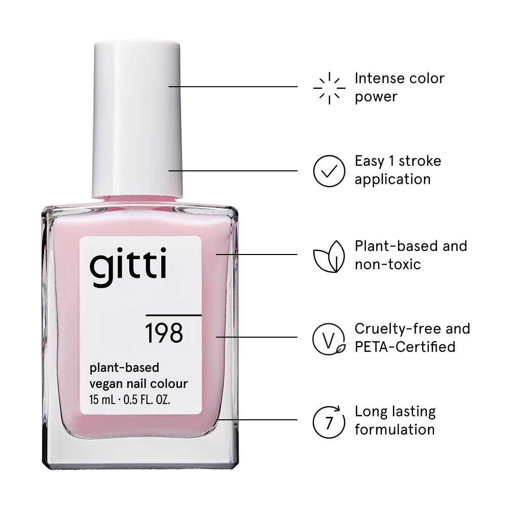 gitti Plant-based Nail Polish I Non-Toxic, 30-Free, Based On Natural Origin Ingredients, Cruelty-Free, Vegan, High Performance Colors, Glossy Finish, Shade no. 198 Blossom Blush (0.5 fl oz)