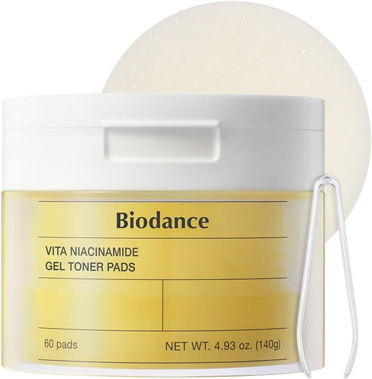 Biodance Vita Niacinamide Gel Toner Pads, Dark Spot Corrector, Evening Skin Tone, Hydrating for Sensitive Skin, Gentle Exfoliating Toner Pads with Vitamin C, Korean Skincareㅣ4.93 fl.oz.(140g)*60Pads