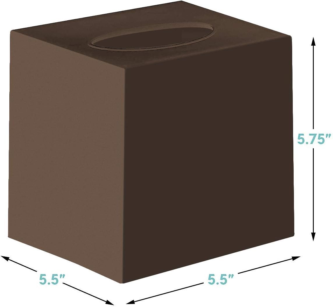 Brown Tissue Box Cover Square - Plastic Facial Tissue Box Holder - Decorative Cube Tissue Holder Dispenser Fits Any Vanity Countertop, Bedroom Dresser, Office, Bathroom Decor