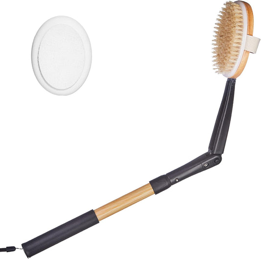 EASACE Long Handle Bath Body Brush & Lotion Applicator for Back Scrubber, Shower Brush with Soft Bristles for Wet or Dry