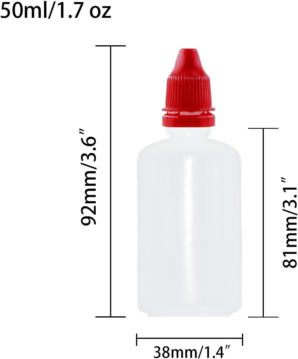 12 Pcs Dropper Bottles, 50ml/1.7 oz Empty Squeezable Small Mouth Dropper Bottle, Liquid Dropper Bottle with Red Cap