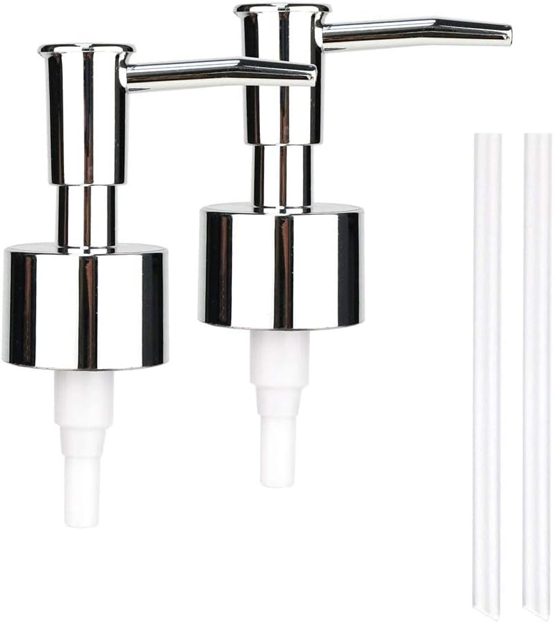 JYXR Lotion and Soap Dispenser Pump 2Pack,Replacement Pumps for Your Bottles,Include 2 Tubes(Silver)