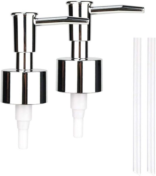 JYXR Lotion and Soap Dispenser Pump 2Pack,Replacement Pumps for Your Bottles,Include 2 Tubes(Silver)