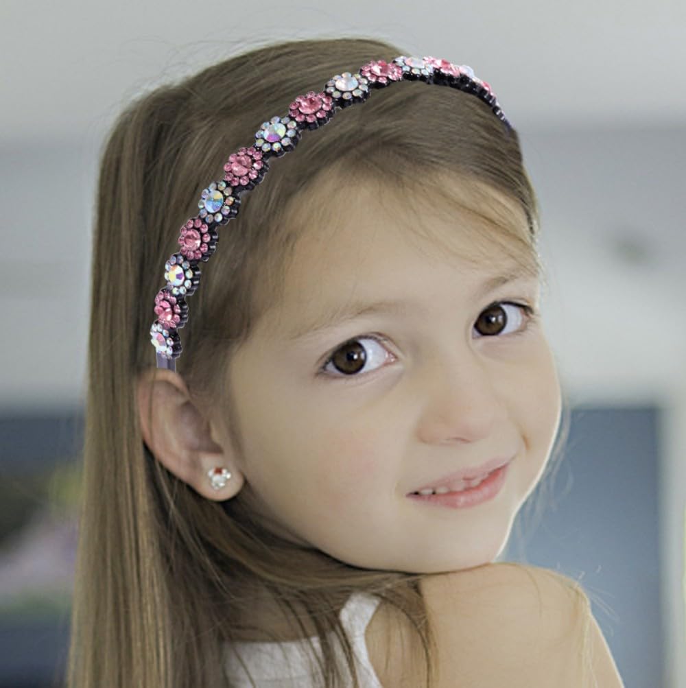 Rhinestone Headbands for Women Girls Glitter Flower Headband with Teeth Comb Non Slip Hairband Sparkly jeweled headband Hair Hoop jeweled headband Hair Accessories with 4PCS