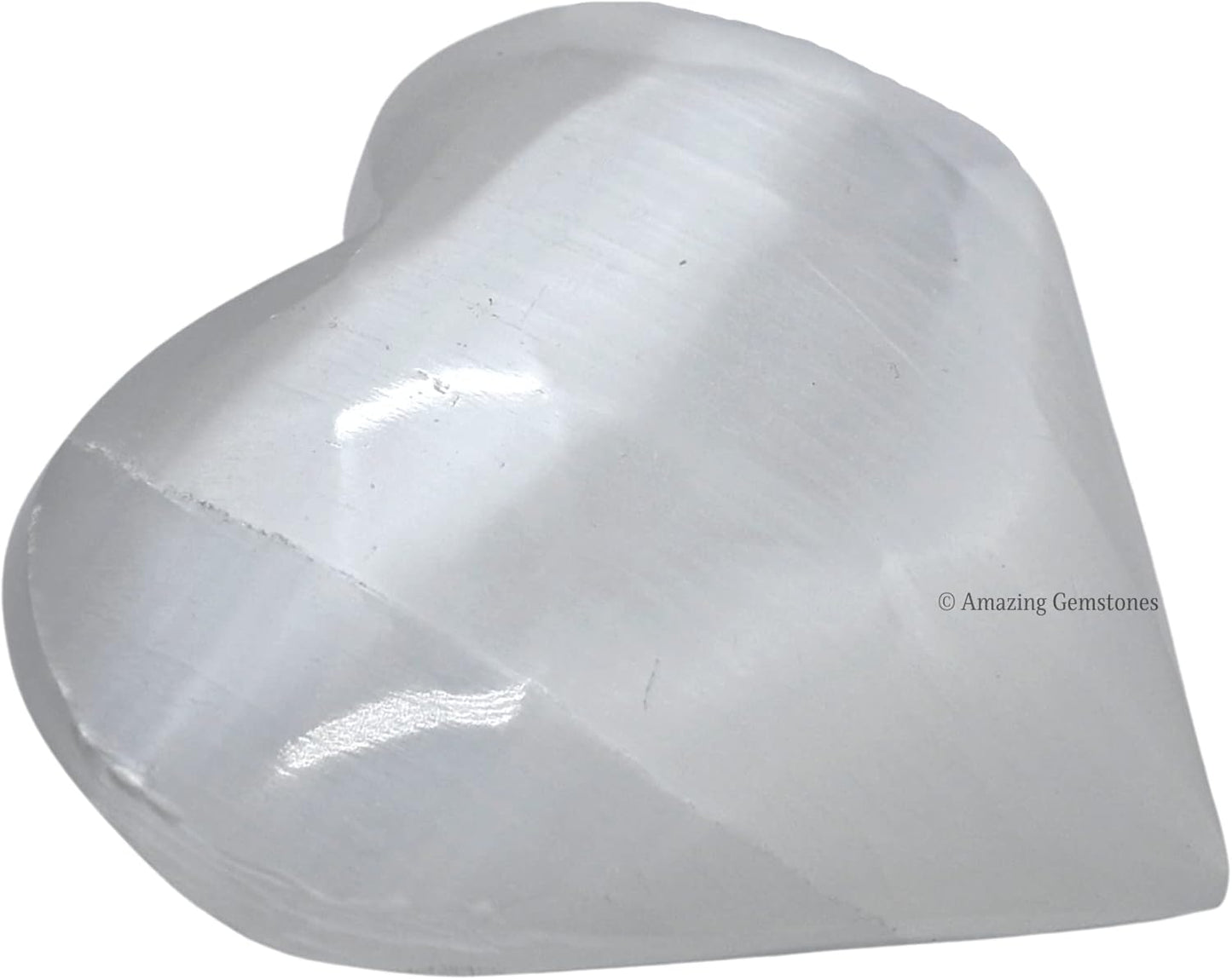 Selenite Crystal Heart Palm Stone - Pocket Massage Worry Stone for Natural Body Chakra Balancing, Reiki Healing and Crystal Grid