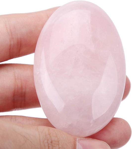 Natural Rose Quartz Oval Polished Worry Stones, Healing Crystal Indoor Fountain Stones Massage Energy Anxiety Relief Items