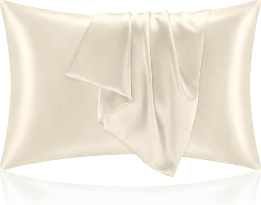 BEDELITE Satin Pillowcase for Hair and Skin, Super Soft and Cooling Similar to Silk Pillow Cases 2 Pack with Envelope Closure, Gift for Women Men(20"x36" King Size, Beige)