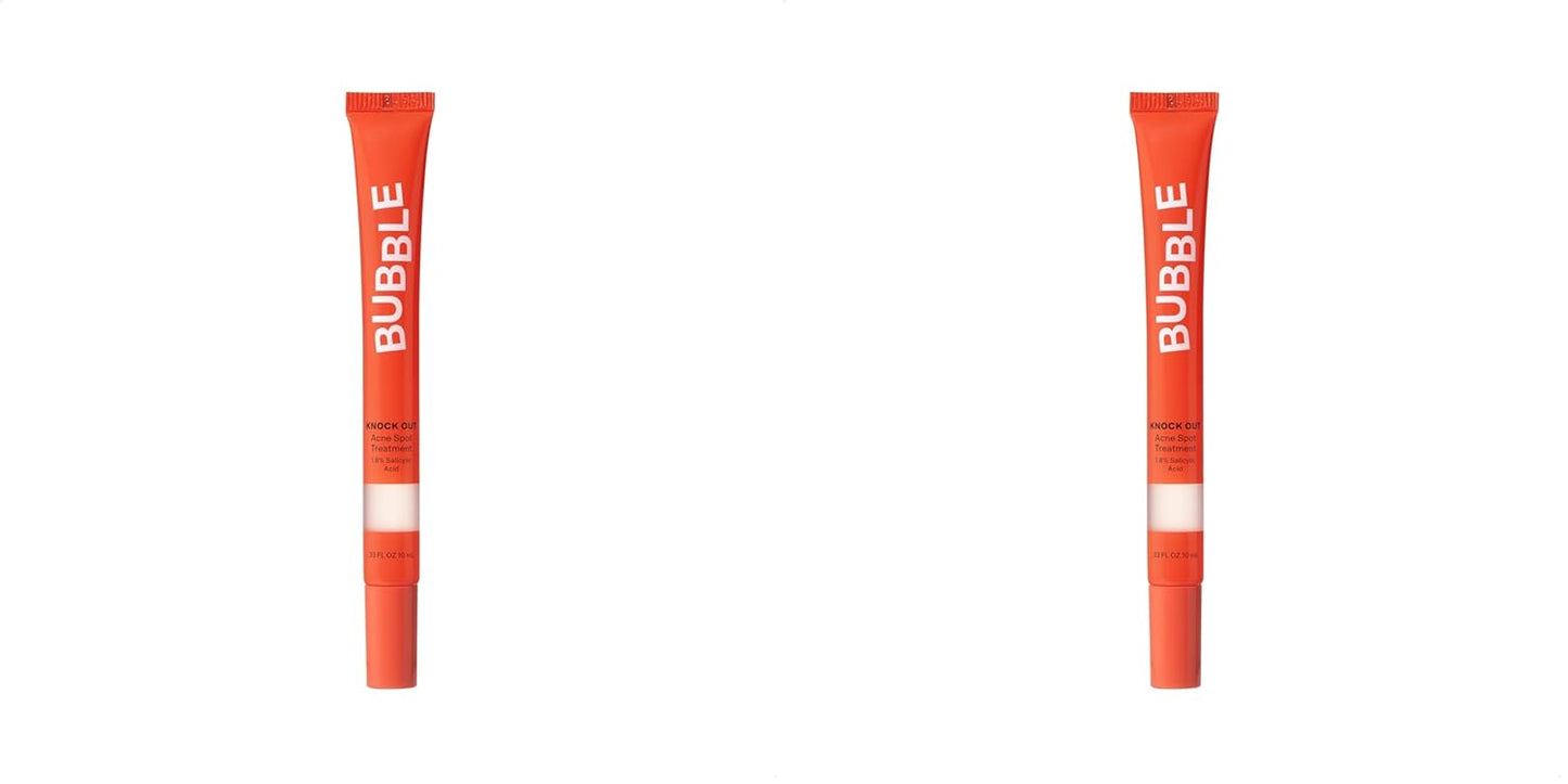 Bubble Skincare Knock Out 1.8% Salicylic Acid Acne Spot Treatment - Deep Cleansing Blemish Spot Treatment with Wintergreen & Willow Bark Extract - Clarifies & Calms Oily Skin (10ml) (Pack of 2)