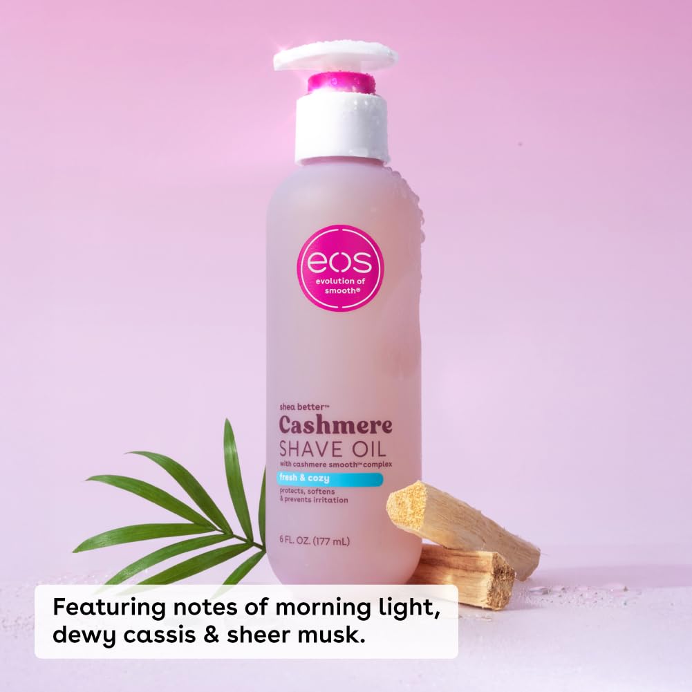 eos Cashmere Shave Oil, Fresh & Cozy, Soothing Moisturizing, Prevents Irritation Razor Burn, Bikini Area-Approved, Body Care, 6 fl oz
