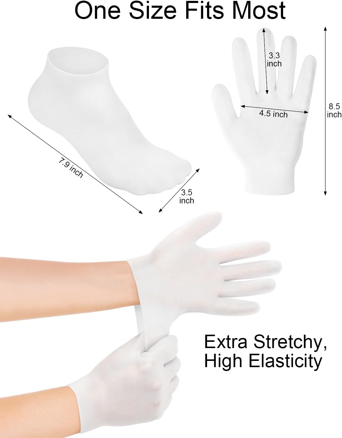 2 Pairs Silicone Moisturizing Glove Socks Set, Anti Slip Soft Spa Gel Socks Softening Feet Dry Cracked Skin, Women Spa Pedicure Socks for Foot Hand Softening, Foot Care After Pedicure (White)