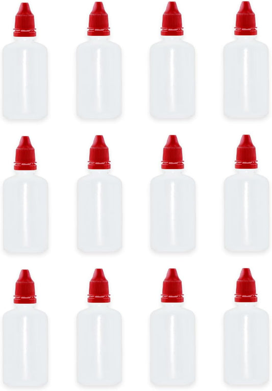 12 Pcs Dropper Bottles, 50ml/1.7 oz Empty Squeezable Small Mouth Dropper Bottle, Liquid Dropper Bottle with Red Cap