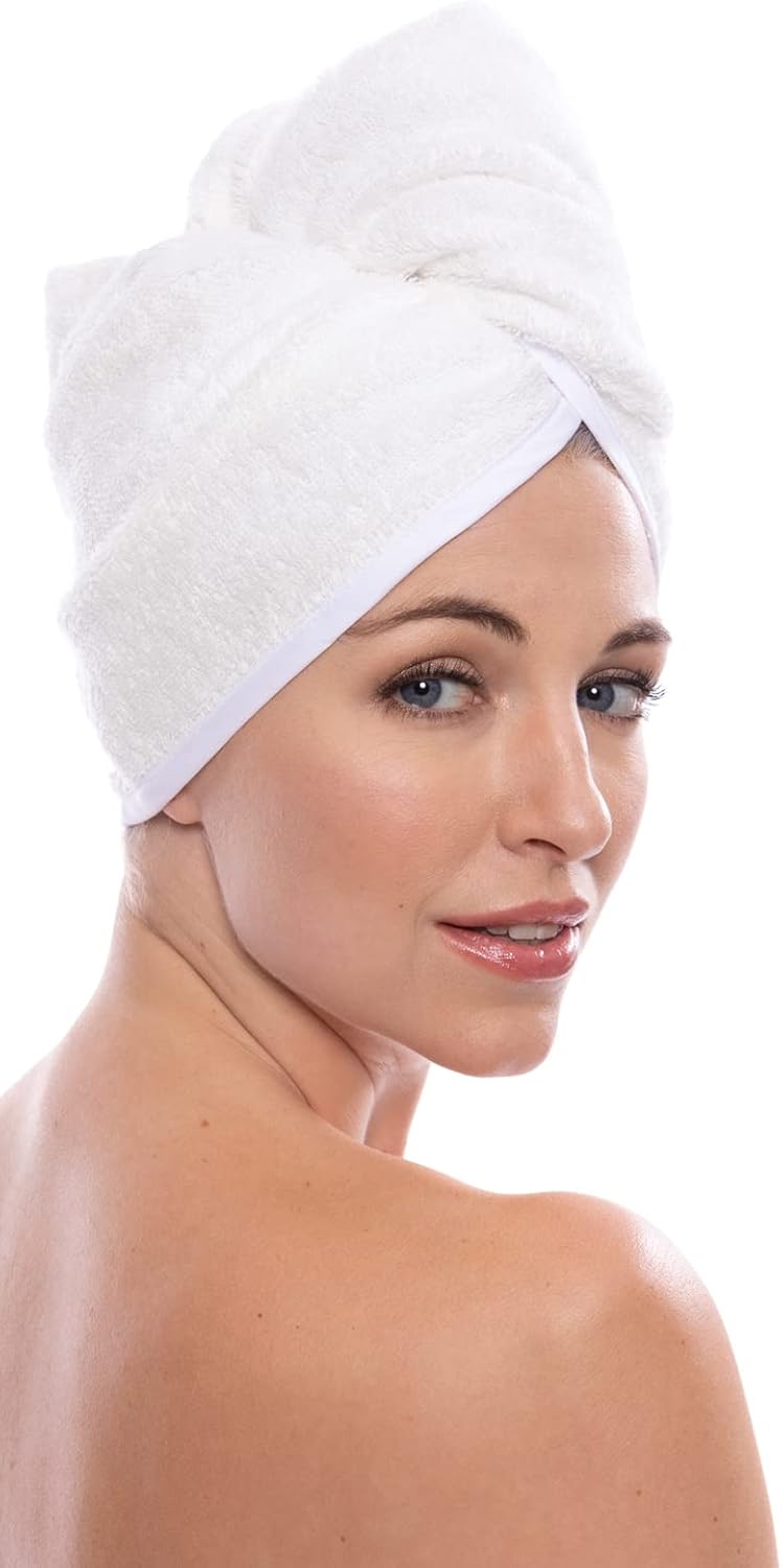 TexereSilk Women's Towel Wrap - Rayon Cotton Blend Spa Wrap Set (The Waterfall, Natural White, Large/X-Large)
