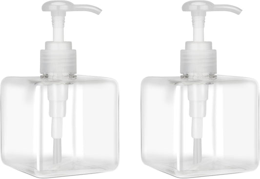250ml (8.5oz) Pump Bottle Dispenser Jansburg 2 Pack Refillable Square Plastic Lotion Dispenser Empty Lotion Pump Bottle for Essential Oil Soap Lotion Shampoo Bathroom Travel Clear