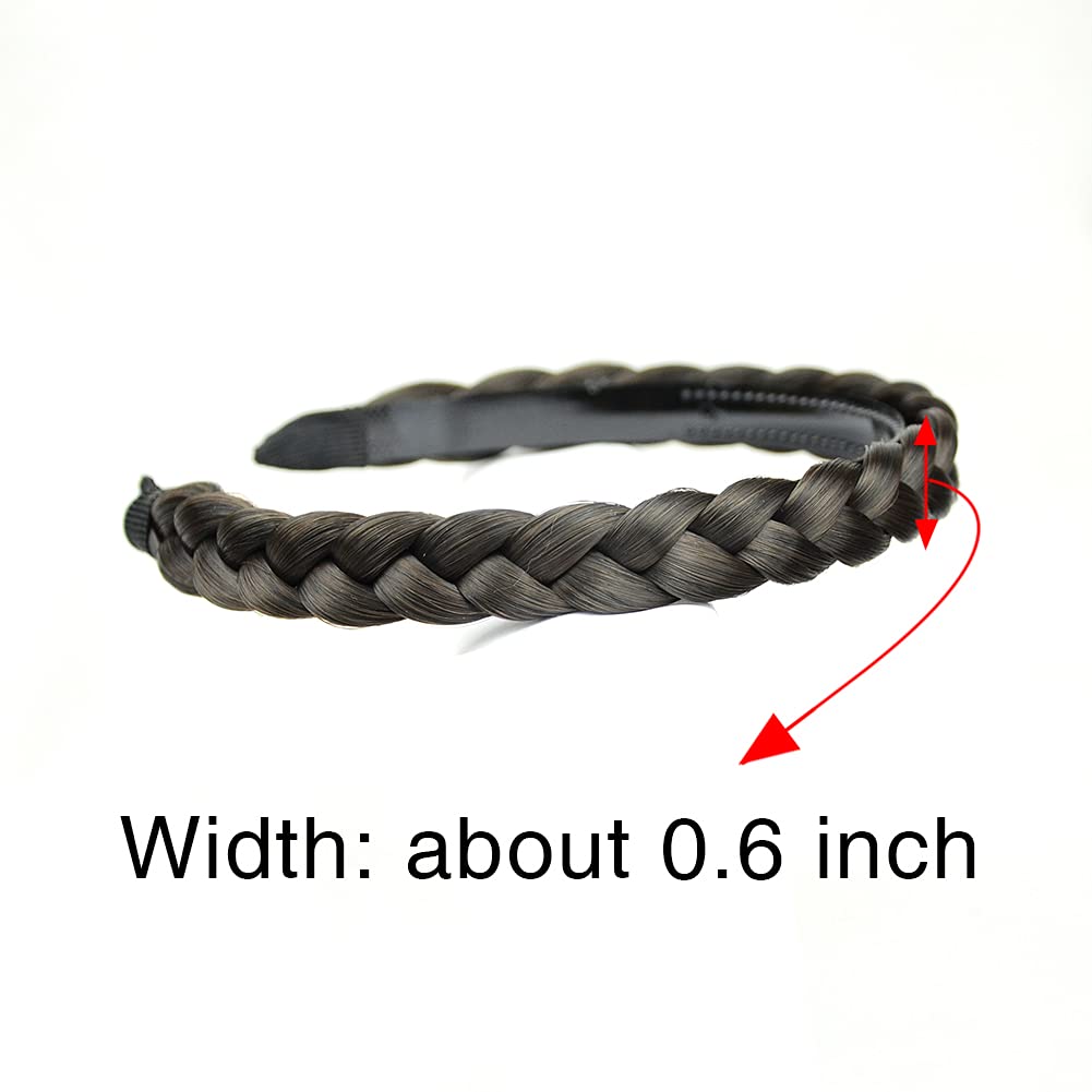 DIGUAN Width 0.6 inches Narrow Synthetic Hair Plaited Headband Braid With Teeth Hair Band Accessories for Women Girl (Dark Brown)