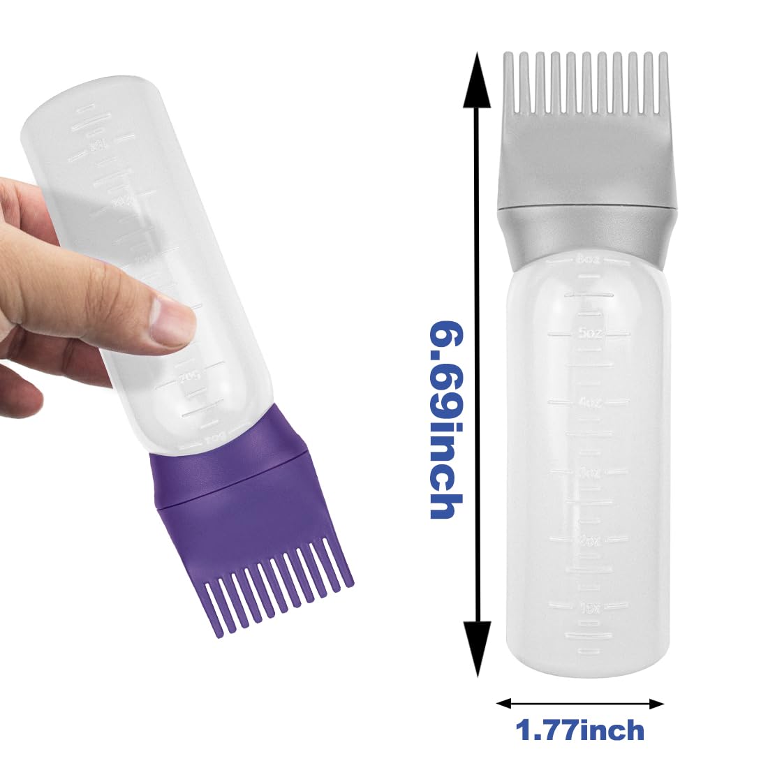 ELANE 4 Pcs Root Comb Applicator Bottle, 6oz, Hair Oil Applicator Bottle for Hair, Dye, Shampoos, Salons, Camping, Traveling (Purple+Grey)