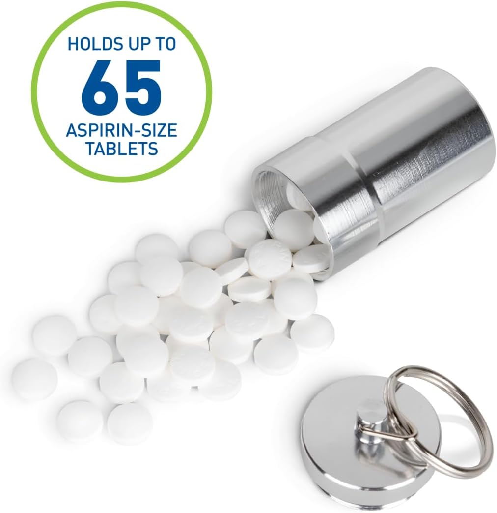 EZY DOSE Keychain Pill Case, Medicine Planner, Vitamin Organizer Box, Daily Planner, Safe for Money & Travel Items, Stainless Steel, Small, Color May Vary, BPA Free