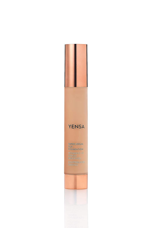 YENSA Serum Foundation Makeup - Super Silk Full Coverage Foundation Enriched with Peptides, Vitamin C & Ferulic Acid to Help Reduce Fine Lines, Wrinkles & Dark Circles - Medium 3 (1 oz)