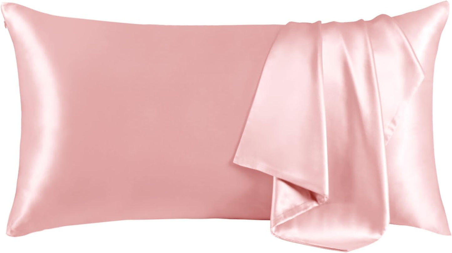 THXSILK Pure Mulberry Silk Zipper Pillow Case, Grade 6A+ Mulberry Silk Pillowcase, Real Silk Both Sides Pillow Case for Hair and Skin - 1PC (Light Pink, California King Size 20"x40")