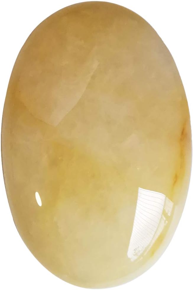 LoveliomeIce Natural Yellow Jade Oval Polished Worry Stones, Healing Crystal Indoor Fountain Stones Massage Energy Anxiety Relief Items