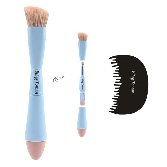 Dual-Ended Hairline Powder Brush Concealer Brush Precision Makeup Brush Set with Sponge Tip for Seamless Blending Hair Touch Up And Contouring Blending (Four Ended Brush)