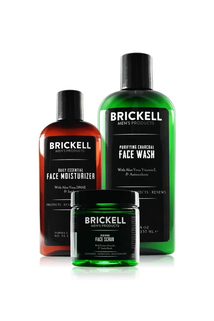Brickell Men's Daily Advanced Face Care Routine II, Activated Charcoal Facial Cleanser, Facial Scrub, Face Moisturizer Lotion, Natural and Organic, Scented