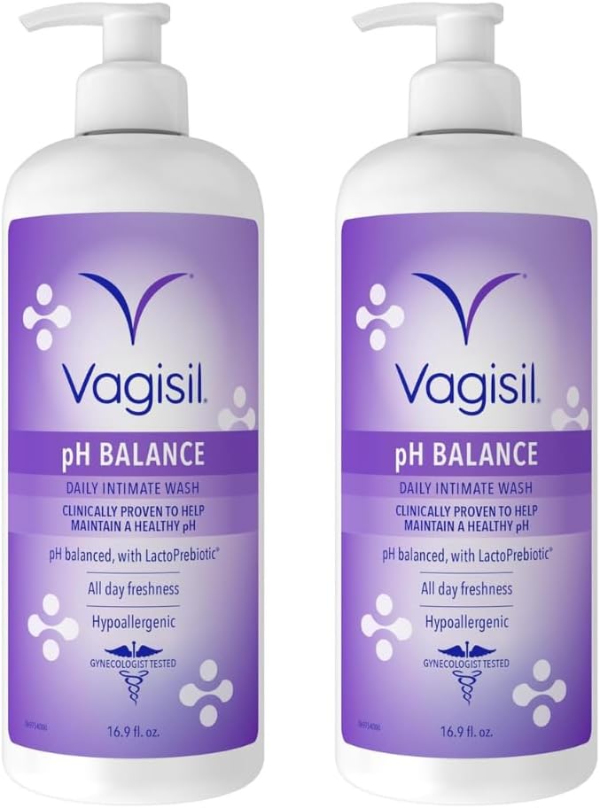 Vagisil Feminine Wash for Intimate Area Hygiene, pH Balance, Gynecologist Tested, Hypoallergenic, 16.9 oz with Pump (Pack of 2)