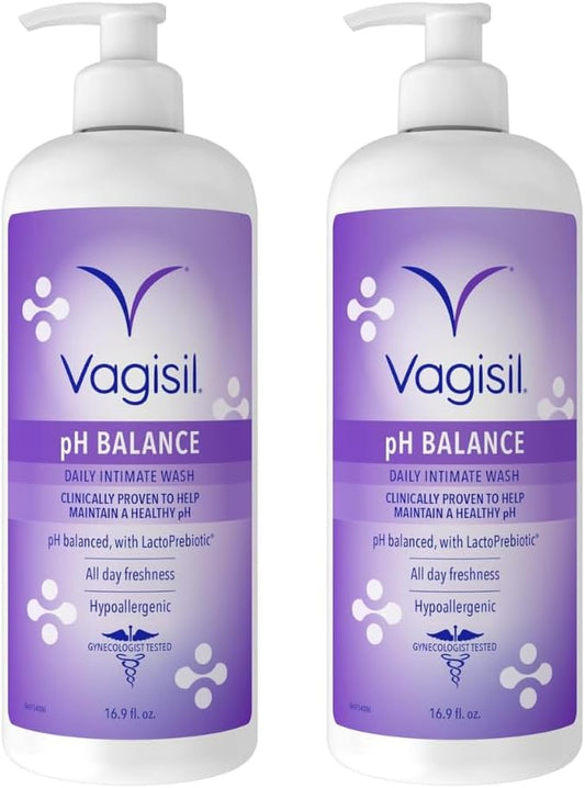 Vagisil Feminine Wash for Intimate Area Hygiene, pH Balance, Gynecologist Tested, Hypoallergenic, 16.9 oz with Pump (Pack of 2)