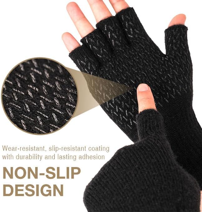 Rahhint Alpaca Wool Fingerless Gloves for Men Women Double-Layer Fleece Lined Winter Liner Warm Windproof Knitted