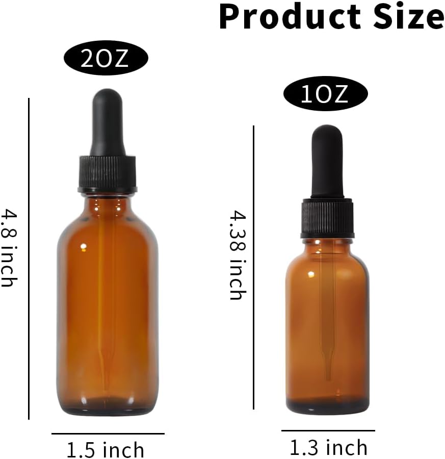 2oz Amber Dropper Bottle, 24P, Amber Glass Bottle, Leak Proof Travel Bottles Pipettes Dropper