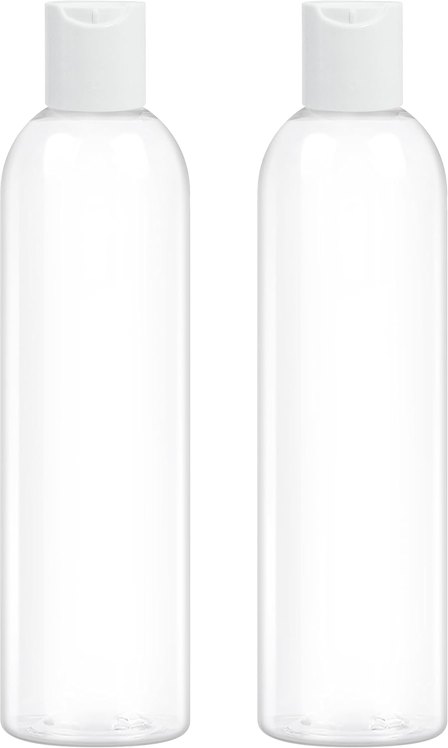 2 Pack 8 oz Clear Plastic Bottles with White Disc Caps Refillable Empty Squeeze Containers Cosmetic Bottles for Toiletries Conditioner Shampoo Lotions Gels