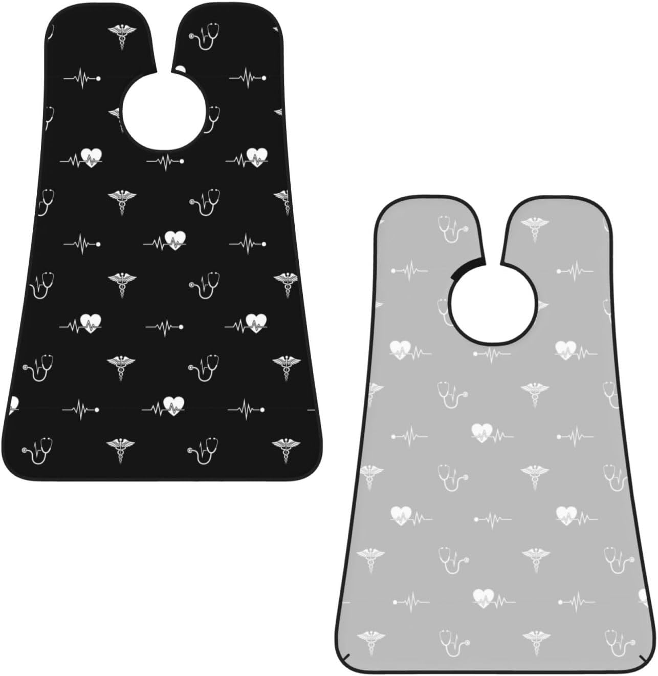 Stretchable Beard Cape, Non-Stick Hair Catcher for Trimming, Waterproof Grooming Apron, Love Heart Nurse Heartbeat Black and White