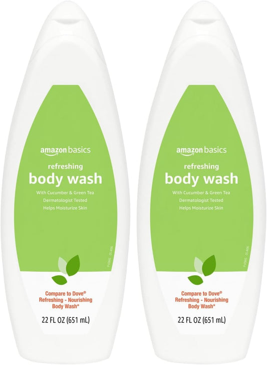 Amazon Basics Body Wash for Refreshing Skin, Cucumber, 22 fl oz (Pack of 2)