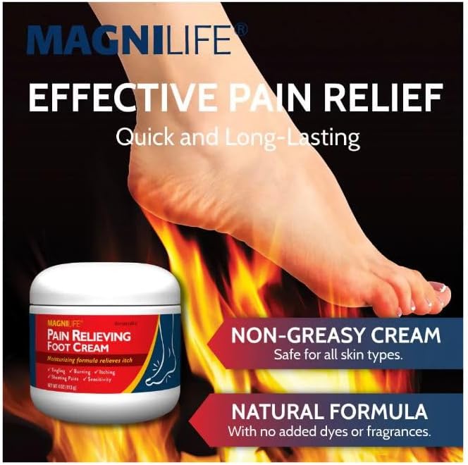 MagniLife Pain Relieving Foot Cream, All-Natural Moisturizing Foot Pain Relief with Beeswax and Eucalyptus to Soothe Soreness, Burning, Tingling, and Sensitivity (2 Pack-4oz Jars)