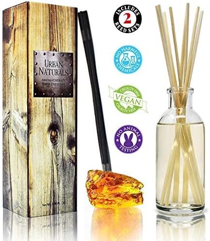 Urban Naturals Black Teakwood Reed Diffuser Scent Sticks Gift Set | Mahogany & Black Teakwood blend with Lavender, Geranium & Oak Wood | Scented Oil for Mid to Large Size Rooms. Vegan. Made in the USA