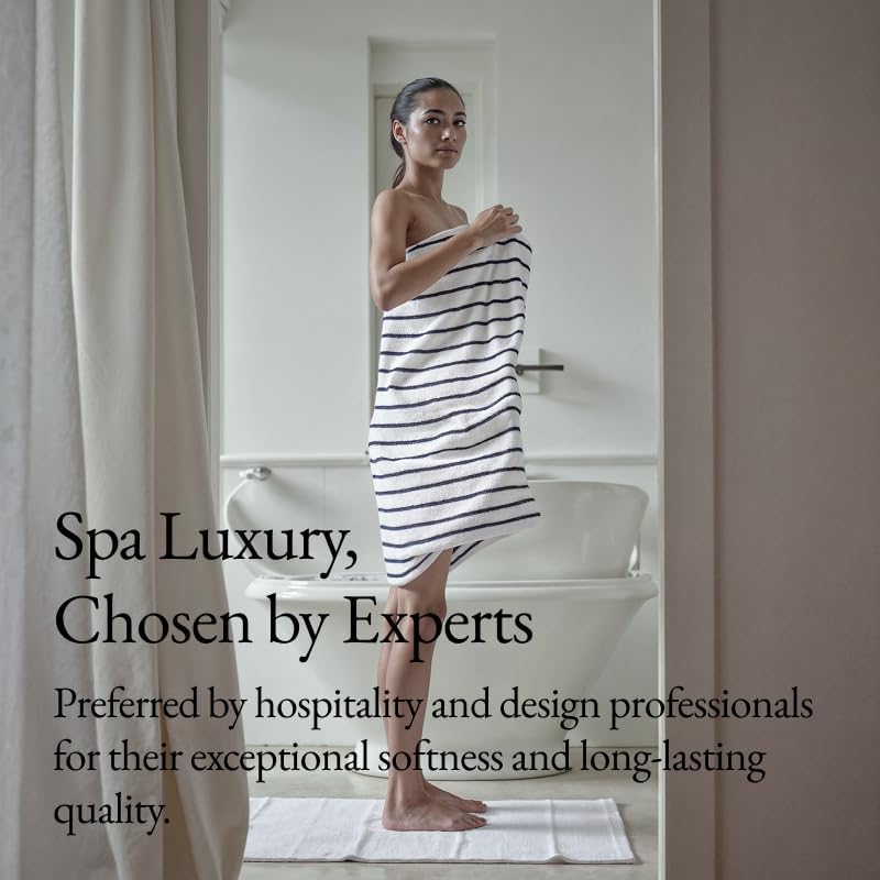 Italic Ultraplush 100% Australian Cotton Standard 6-Piece Set, 2 Bath, 2 Hand, 2 Washcloths, 800GSM Highly Absorbent & Quick-Dry, Resort Grade, Striped (White & Blue)