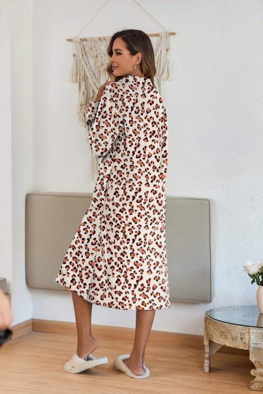 Ekouaer Women's Zip Up Robe Fleece Bathrobe Long Zipper Lounger Warm Housecoat Long Sleeve Nightgown with Pockets S-XXL