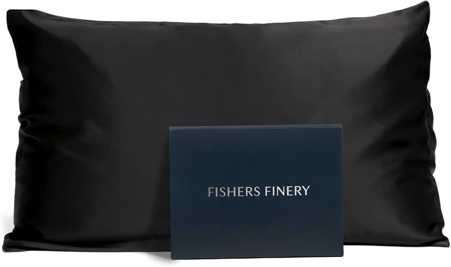 Fishers Finery 25mm 100% Pure Mulberry Silk Pillowcase (Black Standard)