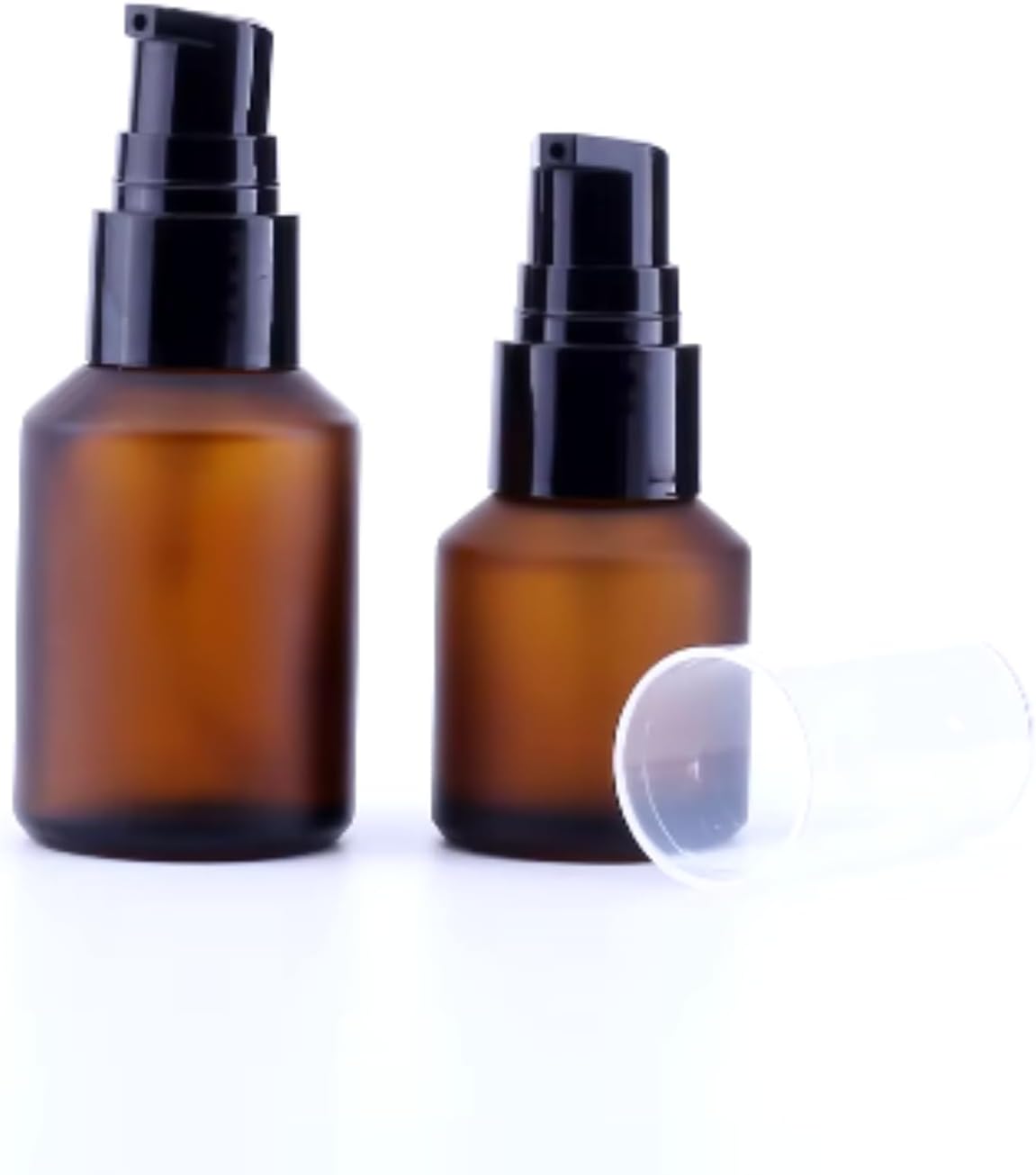 15 ML Empty Brown Refillable Glass Lotion Pump Bottle - Cosmetic Sample Container with Black Plastic Pump Head - Ideal for Creams, Serums, Emulsions, Travel Packing, and Beauty Gels