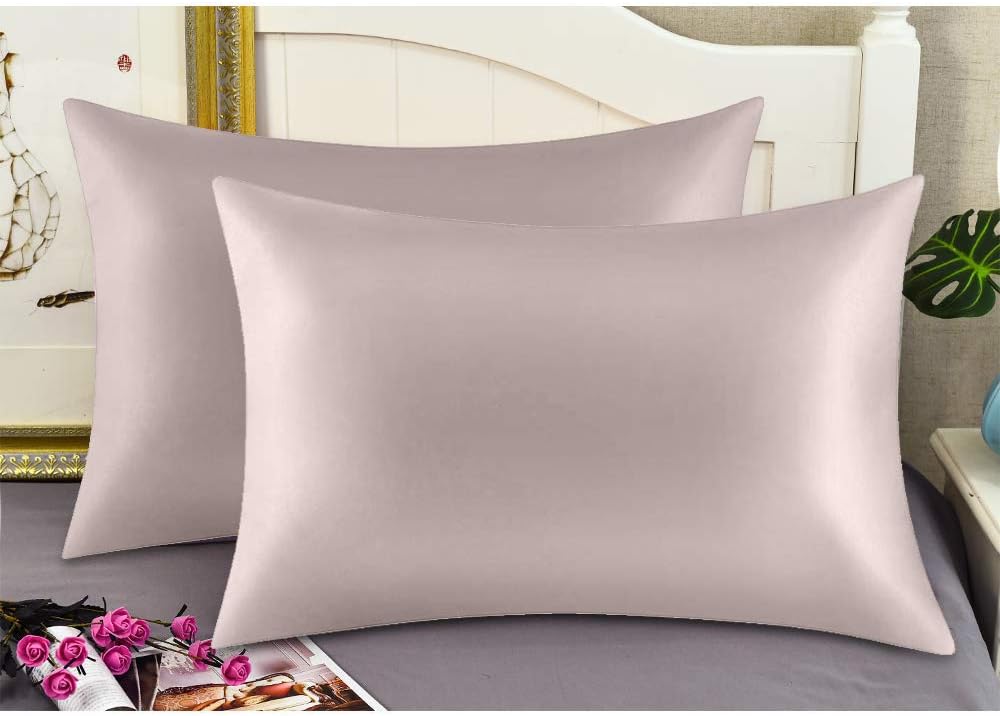 100% Mulberry Silk Pillowcases Set of 2 for Hair and Skin and Super Soft and Breathable Standard Size Nature Silk Pillowcases (Standard, Apricot Gray)