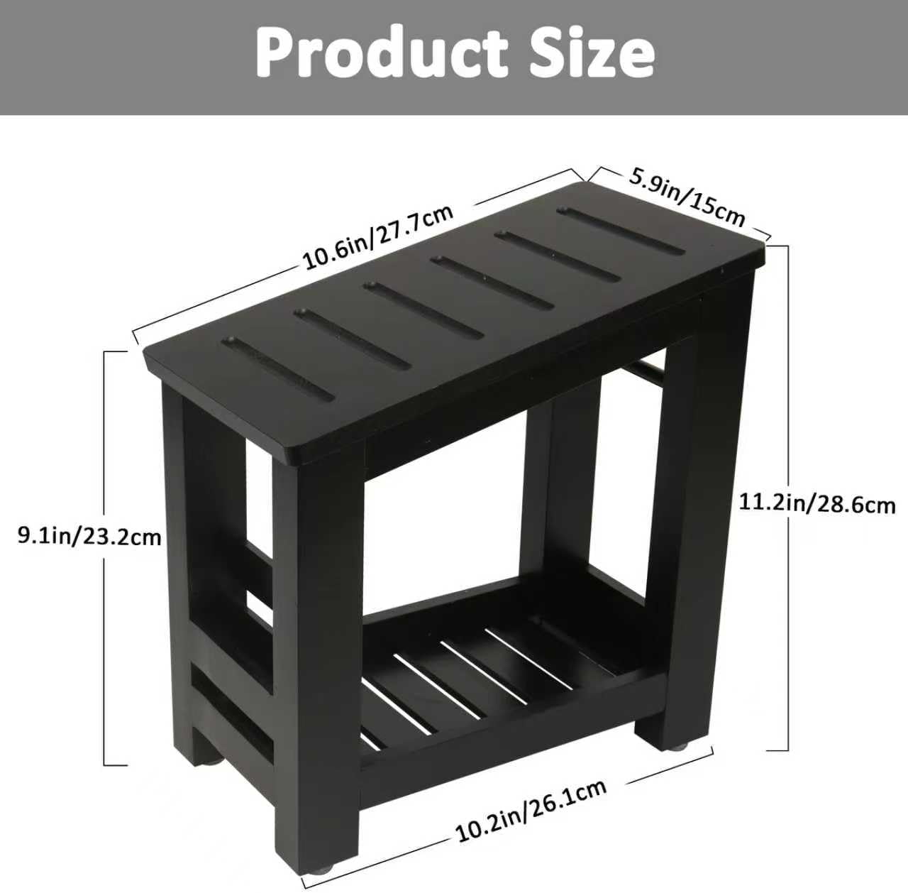 Shower Foot Rest, Small Bamboo Foot Stool with Storage Shelf, Shower Stool for Shaving Legs, No Assembly Required, Natural (Black)