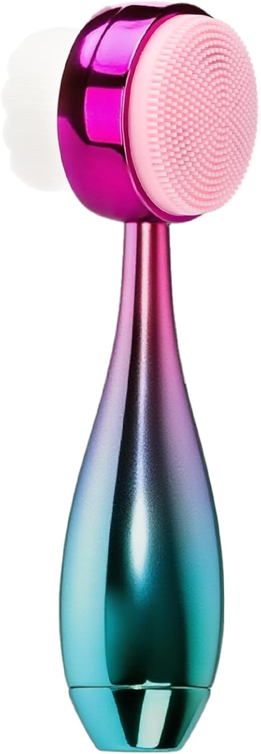 Face Brush 2 in 1, Facial Cleansing Brush Double Sides, Facial Exfoliation Scrub Brush Silicone Manual Face Scrubber Brush for Gentle Deep Pore Cleansing, Skincare (Green, 1 Pack)